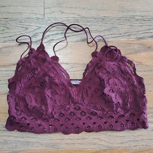 CROCHET Lace Bralette, Burgundy Size Large. - Picture 2 of 4